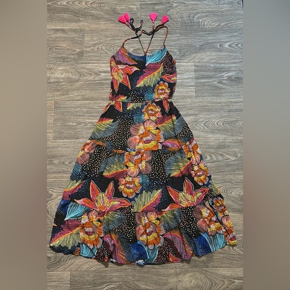 La Blanca Medium Sunlit Soiree Crepe Dress Swim Bathing Suit Cover Boho Floral - Picture 3 of 15